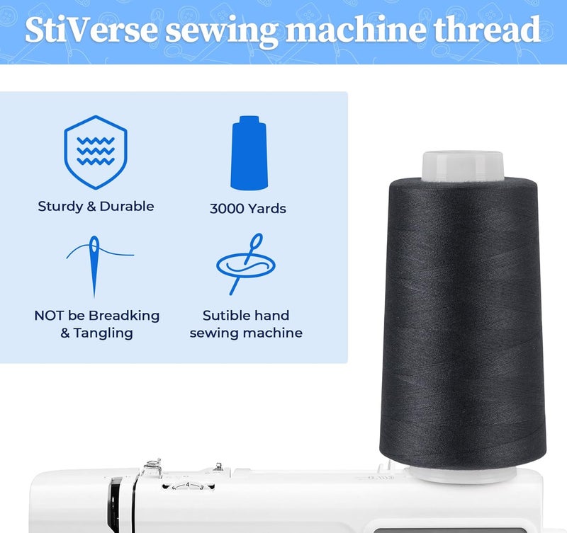 StiVerse عبوة 4 خيوط زرقاء داكنة، 3000 ياردة خيوط دنيم للجينز، خياطة بوليستر لآلة السيرجر والأوفرلوك، الحياكة، التجميع، آلة الخياطة - Image 4